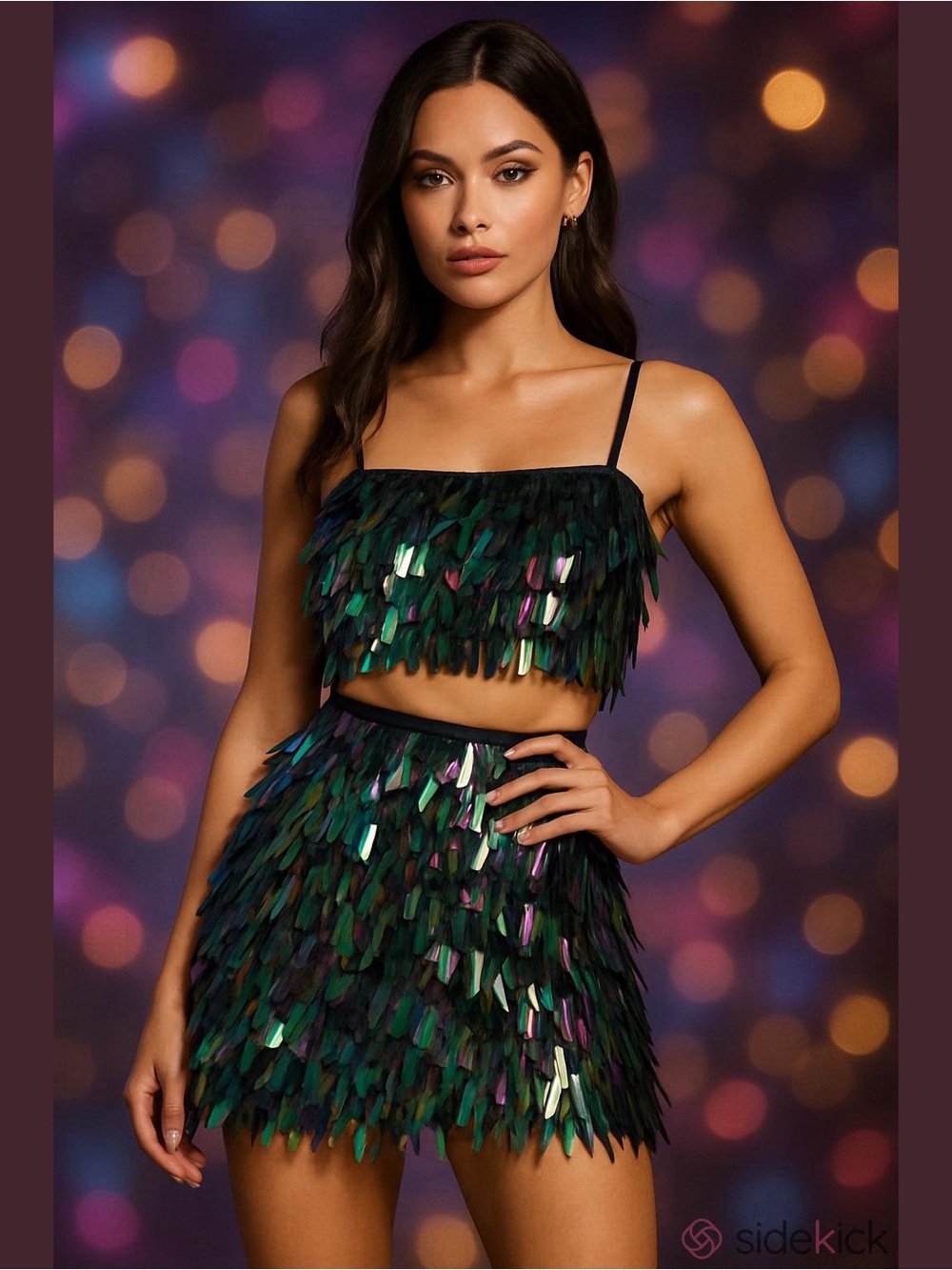House of Harlow 1960 Sequin Crop Top and Mini Skirt Set Festival Party Statement